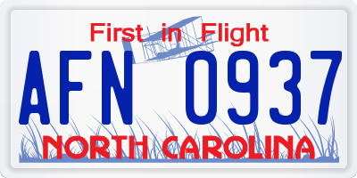 NC license plate AFN0937