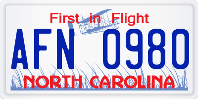 NC license plate AFN0980