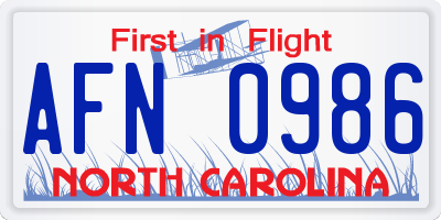 NC license plate AFN0986
