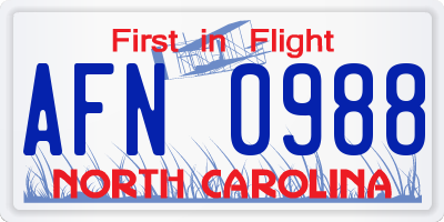 NC license plate AFN0988