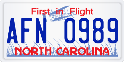 NC license plate AFN0989