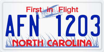 NC license plate AFN1203