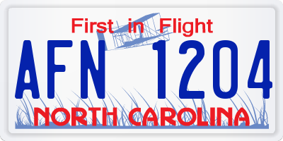 NC license plate AFN1204