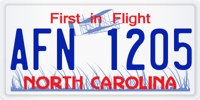 NC license plate AFN1205