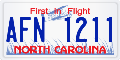 NC license plate AFN1211