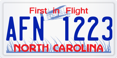 NC license plate AFN1223