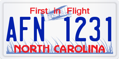 NC license plate AFN1231