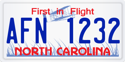 NC license plate AFN1232