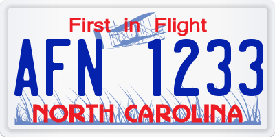 NC license plate AFN1233