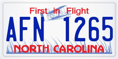 NC license plate AFN1265