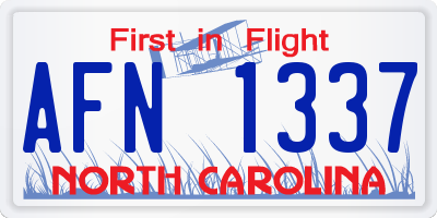 NC license plate AFN1337