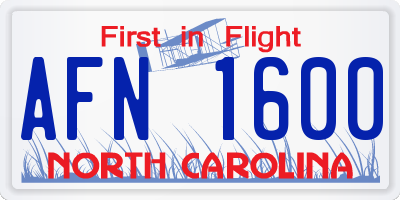 NC license plate AFN1600