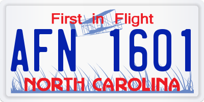 NC license plate AFN1601