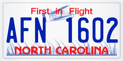NC license plate AFN1602