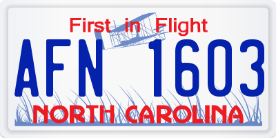 NC license plate AFN1603