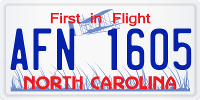 NC license plate AFN1605