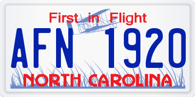 NC license plate AFN1920