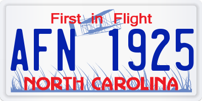NC license plate AFN1925