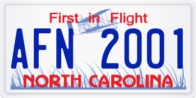 NC license plate AFN2001