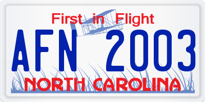 NC license plate AFN2003
