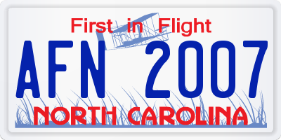 NC license plate AFN2007