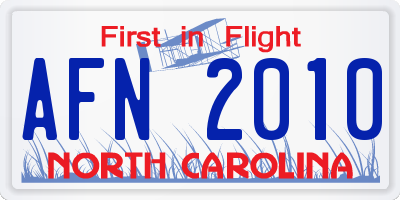 NC license plate AFN2010