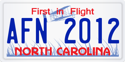 NC license plate AFN2012