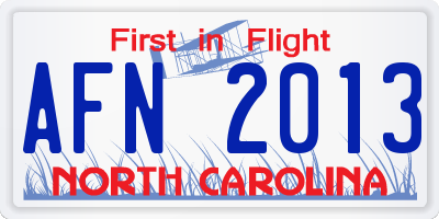 NC license plate AFN2013
