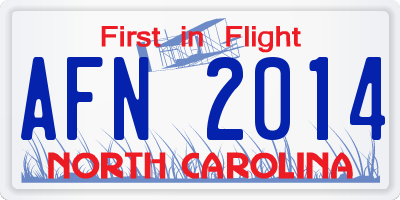 NC license plate AFN2014