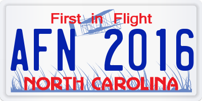 NC license plate AFN2016