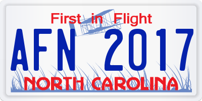NC license plate AFN2017