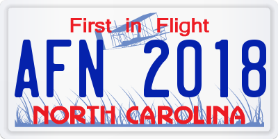 NC license plate AFN2018