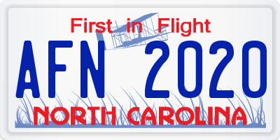 NC license plate AFN2020