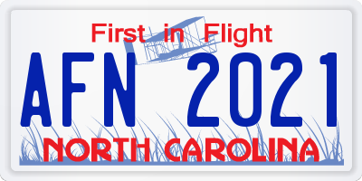 NC license plate AFN2021