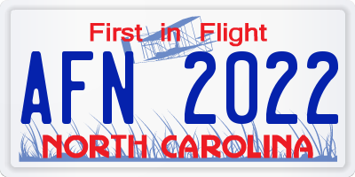 NC license plate AFN2022