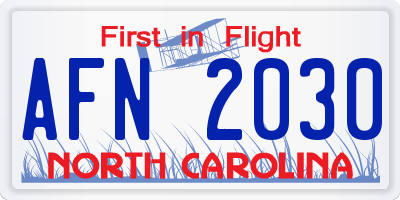 NC license plate AFN2030