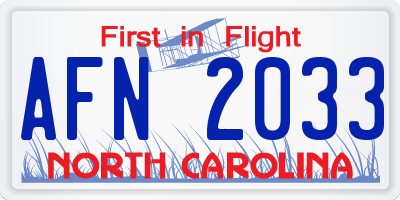 NC license plate AFN2033