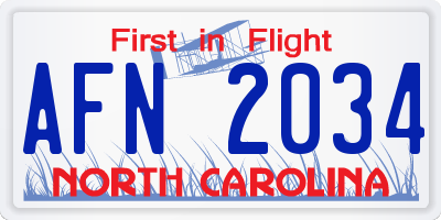 NC license plate AFN2034