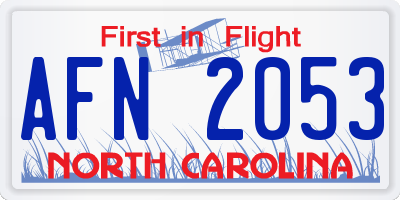 NC license plate AFN2053