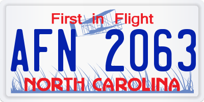 NC license plate AFN2063