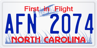 NC license plate AFN2074