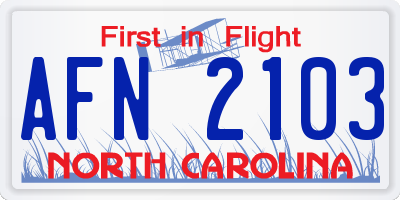 NC license plate AFN2103