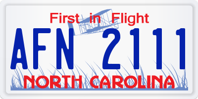 NC license plate AFN2111