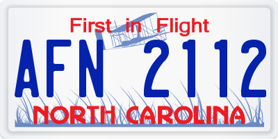 NC license plate AFN2112