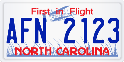 NC license plate AFN2123