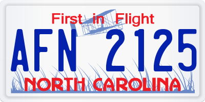 NC license plate AFN2125