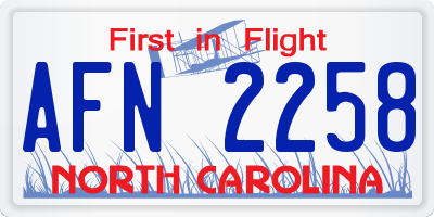 NC license plate AFN2258