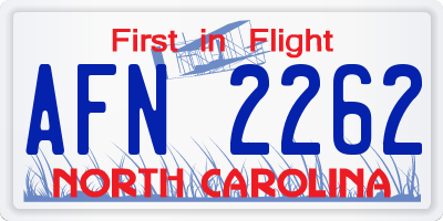 NC license plate AFN2262