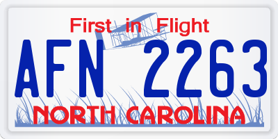 NC license plate AFN2263