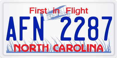 NC license plate AFN2287